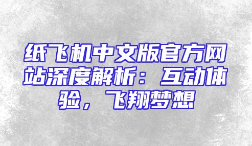 纸飞机中文版官方网站深度解析：互动体验，飞翔梦想