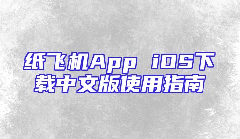 纸飞机App iOS下载中文版使用指南