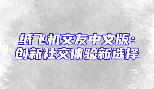纸飞机交友中文版：创新社交体验新选择