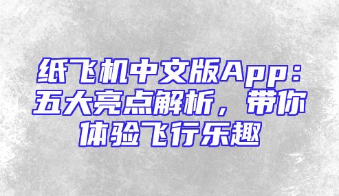 纸飞机中文版App：五大亮点解析，带你体验飞行乐趣