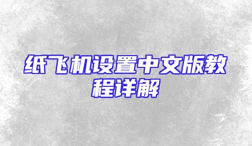 纸飞机设置中文版教程详解