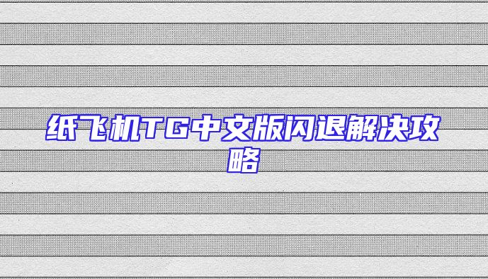 纸飞机TG中文版闪退解决攻略