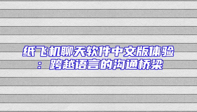 纸飞机聊天软件中文版体验：跨越语言的沟通桥梁