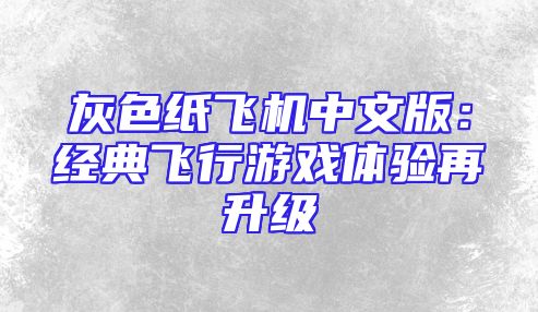 灰色纸飞机中文版：经典飞行游戏体验再升级